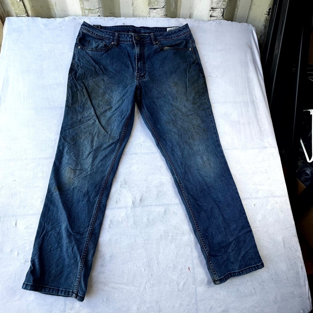 Jackson Slim Straight Jeans Mens 36x30 Blue Denim Logo Stretch Straight Leg